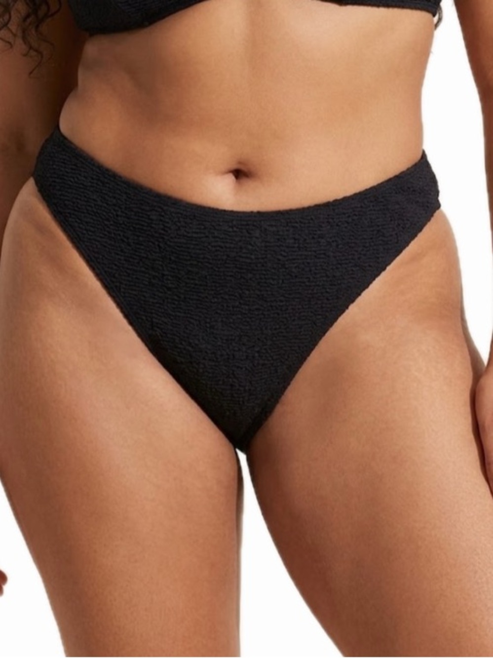 IVORY ROSE WOMEN 16 BLACK TEXTURED CHEEKY SWIM BIKINI BOTTOM NWT